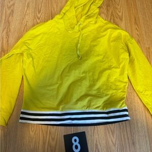 Yellow Hoodie with Striped Hem